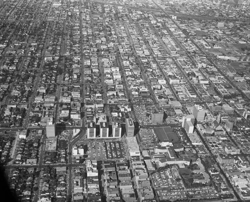 IBM and Tishman Buildings, Wilshire Blvd., looking north