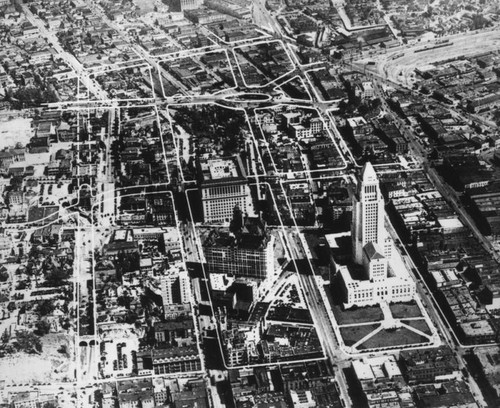 Aerial view of Central City, architectural drawings