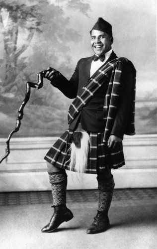 American Indian student dressed in Scottish kilt