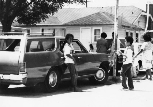 Boys outside church