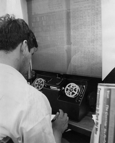 Newspaper Room microfilm readers, Los Angeles Public Library