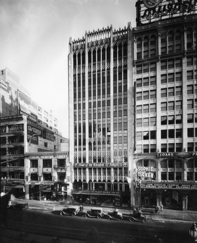 Exterior view of the Orpheum Theater and the Platt building