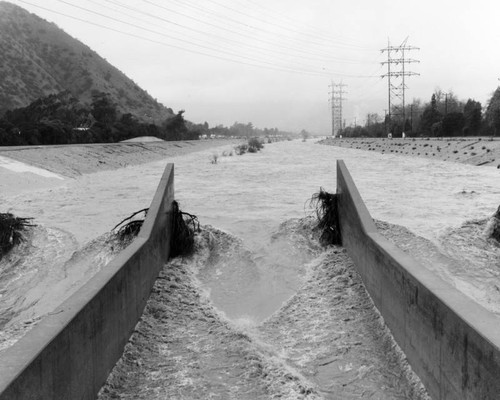 Debris abutment on the Los Angeles River