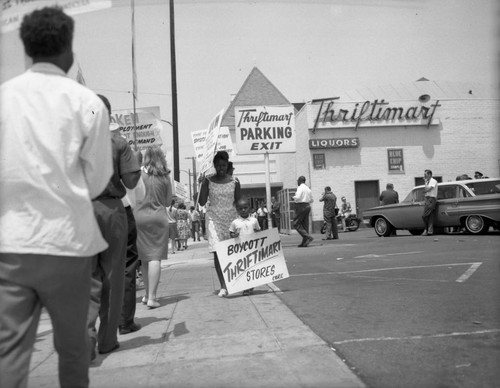 Demonstrators outside the Thriftimart