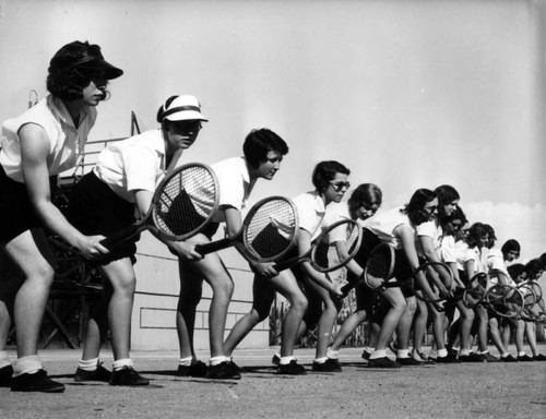 Tennis instruction at Long Beach Polytechnic High School