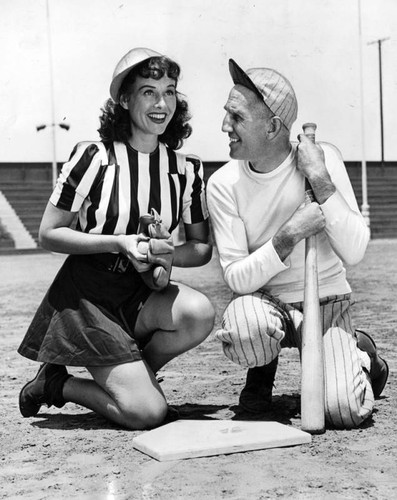 Paulette Goddard at baseball field