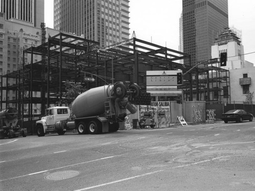 Cement trucks at Central Library