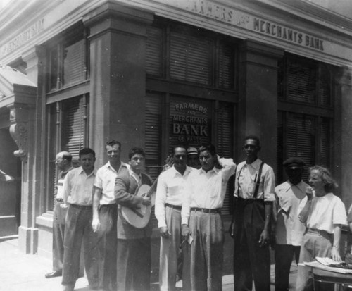 Pickets outside Farmers and Merchants Bank, Watts