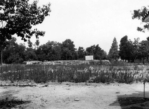 Mission San Gabriel Arcangel gardens and ditch, view 1