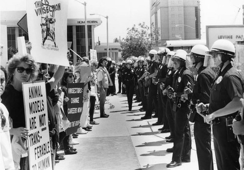 Animal rights activists face off with LAPD