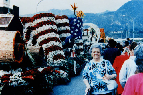 Alice Tarsha with Rose Parade floats