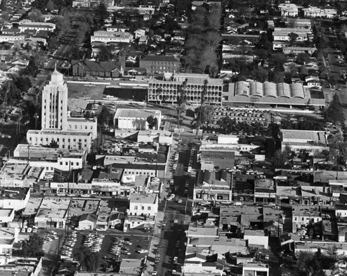 Van Nuys City Hall, a Valley landmark, stands at left