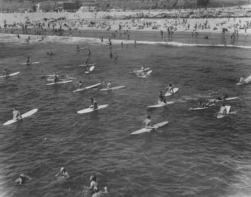 Surfers at Santa Monica Beach