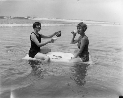 Drinking tea on a raft