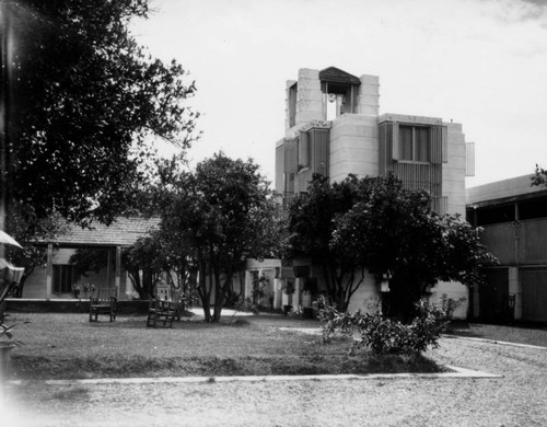 Oasis Hotel, courtyard and tower