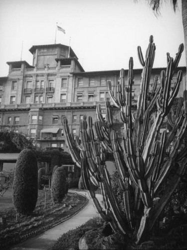 Huntington Hotel main building with cactus