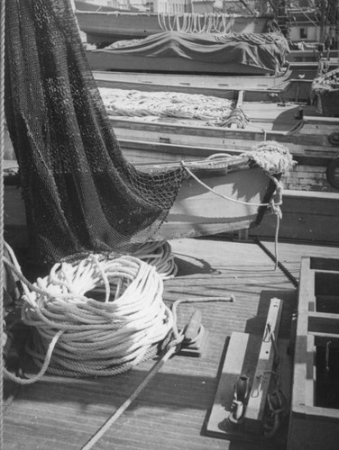 Rope and nets on fishing boats at Terminal Island