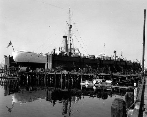 Large ship dry docked