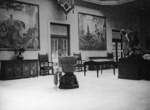 Tapestries and exhibit at the State Exposition Building in Exposition Park