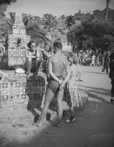 Hanging out by a fountain in Avalon