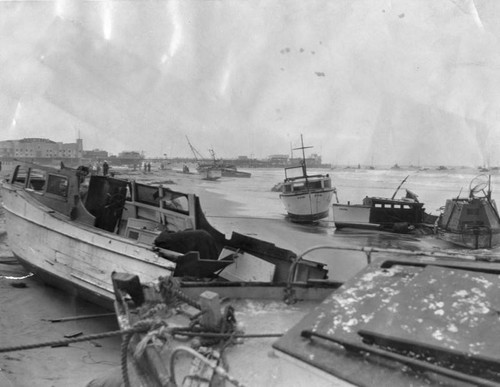 Boats beached by storm