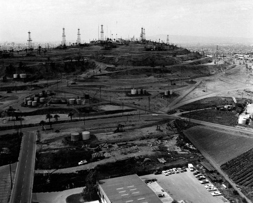 Oil field on a mountain, aerial view