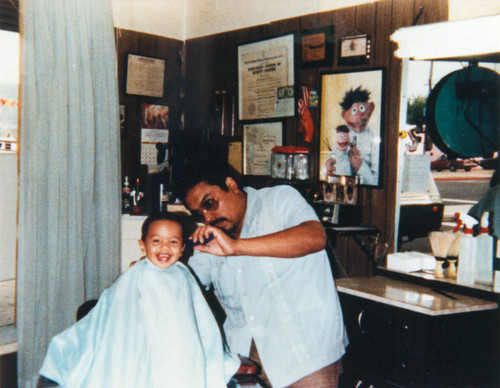 Boy's first barbershop haircut