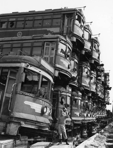 Mound of former Pacific Electric cars