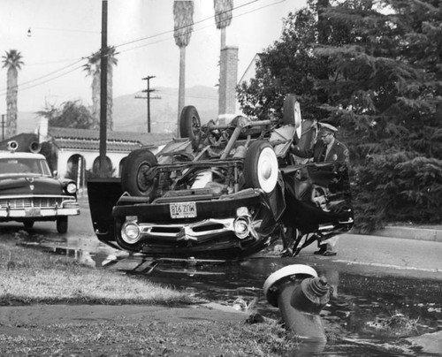 Fireplug battered in truck-auto crash