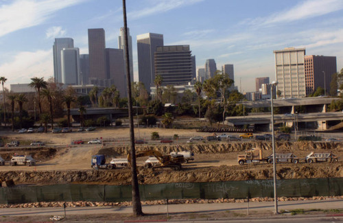 Construction of USC's Galen Center, panoramic view