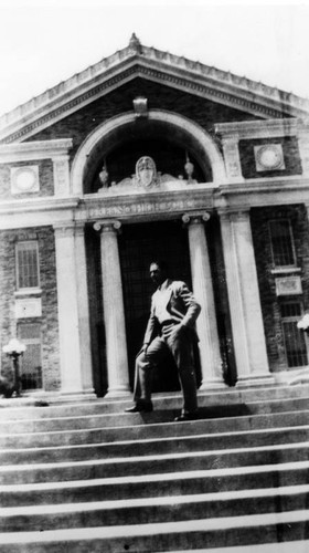 Armenian American in front of school