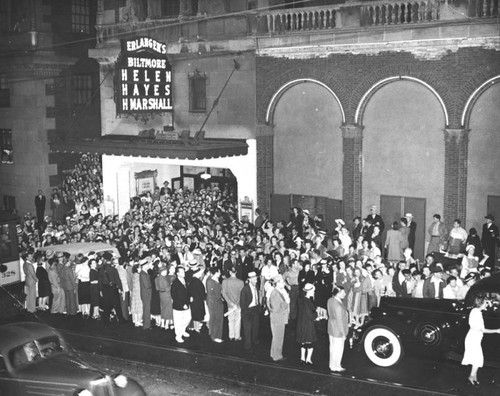 Crowds waiting outside the Biltmore Theater