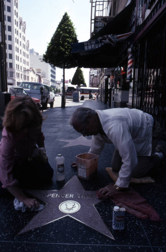 Cleaning a Walk of Fame star