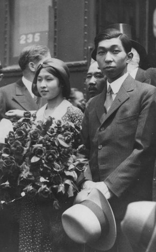 Couple at a train station