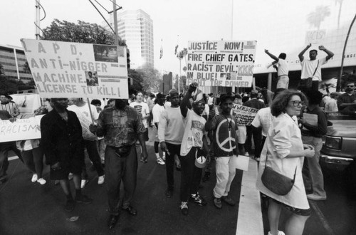 Protesters during 1992 L.A. riots — Calisphere