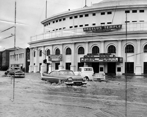 Flood waters outside of Angelus Temple