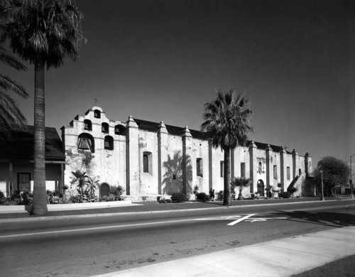 Mission San Gabriel Arcangel, south facade, view 2