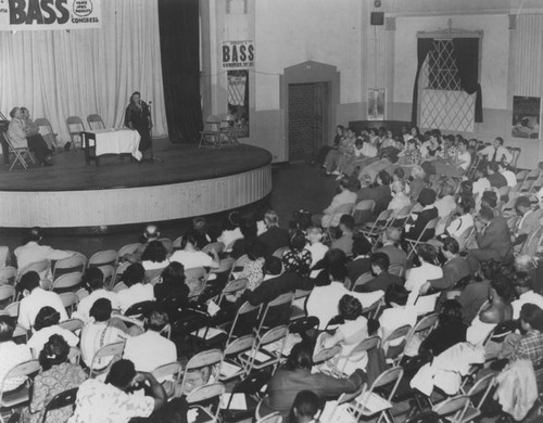 Charlotta Bass speaks at a rally