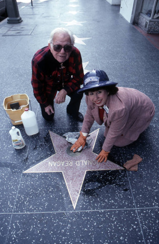 Cleaning a Walk of Fame star