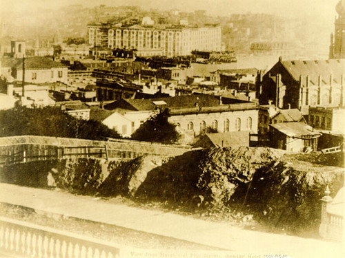 [View from Mason and Pine streets showing the Palace Hotel]