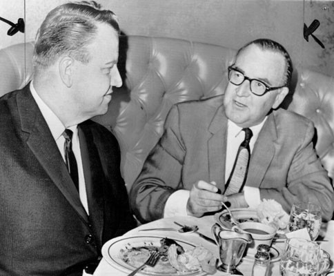 [Attorney General Edmund G. ("Pat") Brown (right) with "Unruh"]