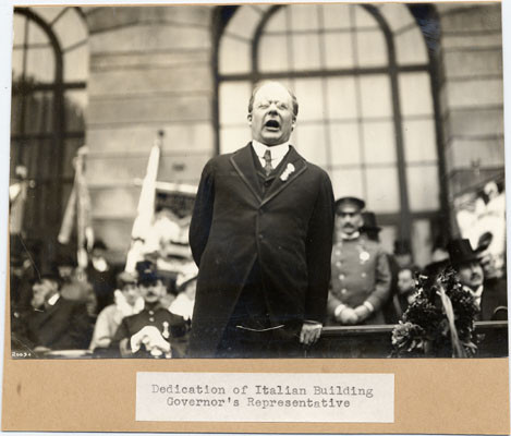 [Governor's representative speaking at dedication of Italian building]