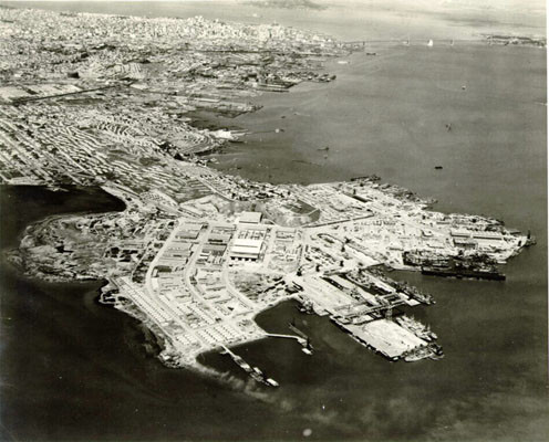 [Aerial view of Hunters Point Naval Shipyard]