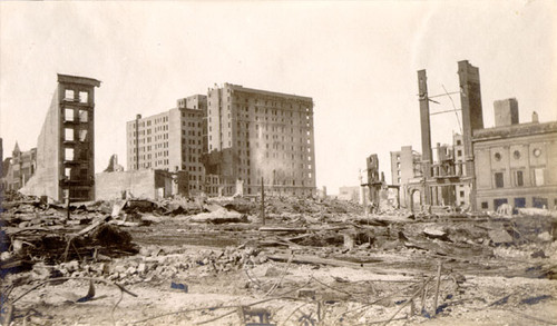 [View of St. Francis Hotel looking north from near Mason and O'Farrell]