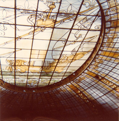 [Detail of stained glass ceiling at the City of Paris department store]