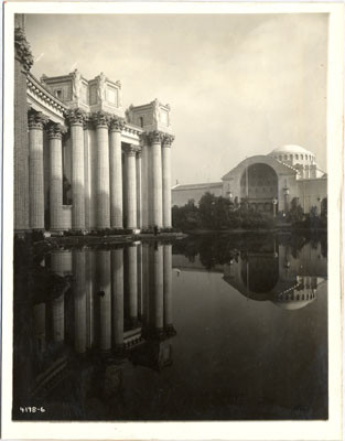 [Colonnades and Lagoon of Palace of Fine Arts; Entrance of Palace of Education.]