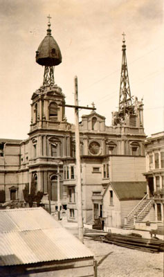 [St. Dominic's Church, at Bush and Steiner Streets, after the 1906 earthquake]