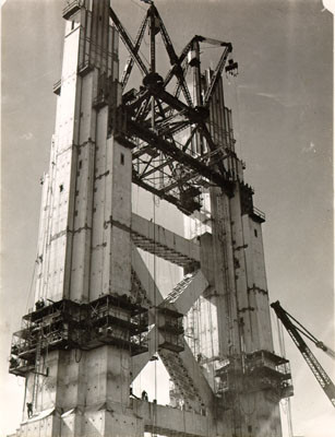 [Construction of Golden Gate Bridge tower]