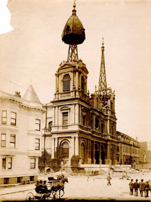 [St. Dominic's Church, at Bush and Steiner Streets, after the 1906 earthquake]