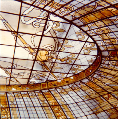 [Detail of stained glass ceiling at the City of Paris department store]